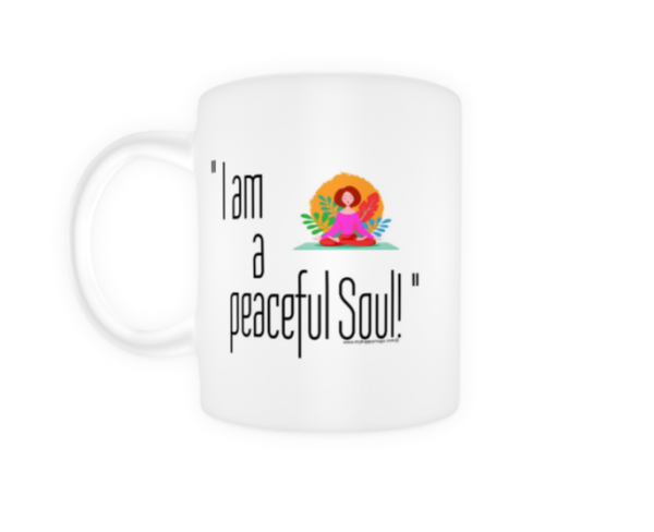 "I Am a Peaceful Soul" Yoga Mug – Cute Girl in Lotus Pose - Image 3