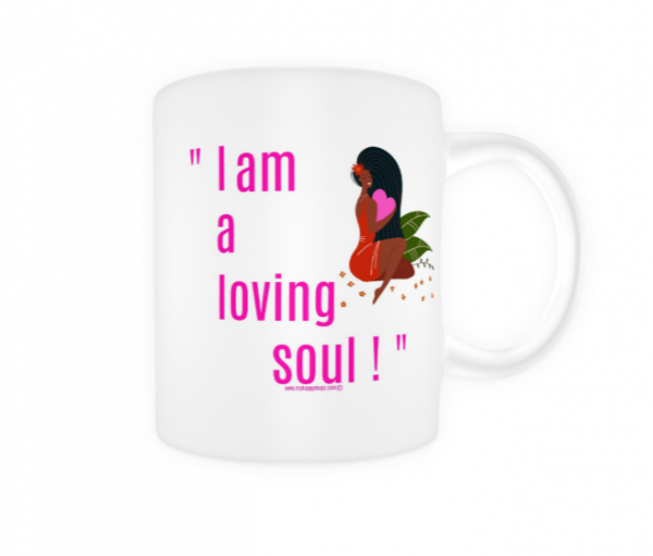 "I Am a Loving Soul" Pink Heart Mug – Cute Girl with long hair - Image 2