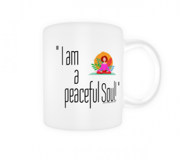 "I Am a Peaceful Soul" Yoga Mug – Cute Girl in Lotus Pose - Image 2